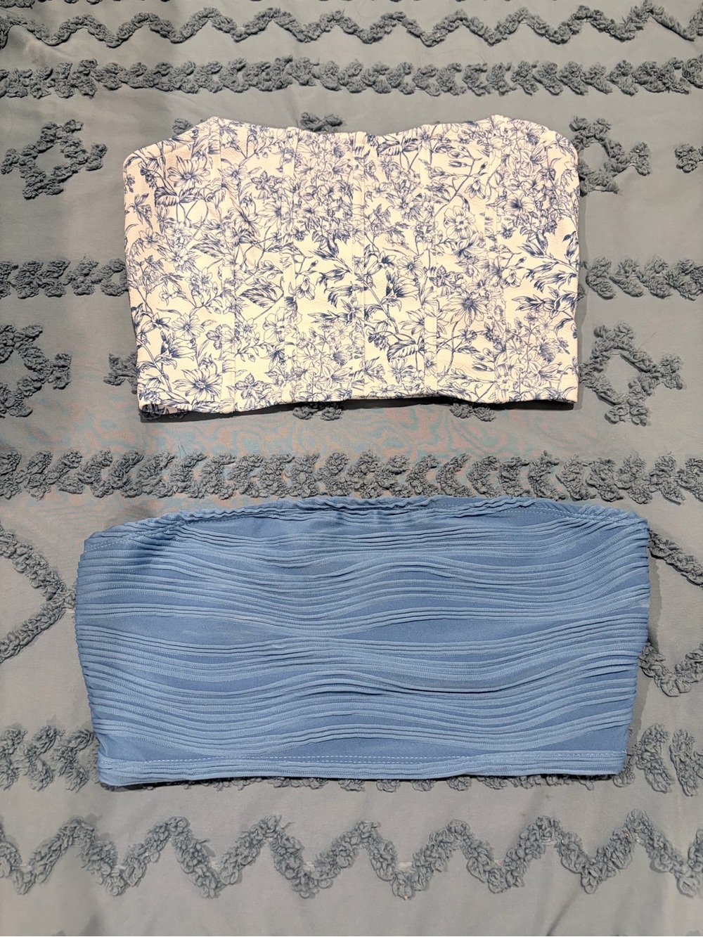 SHEIN Strapless Bandeau Tube Top Bundle | Blue Floral Corset & Textured Blue - Picture 1 of 7